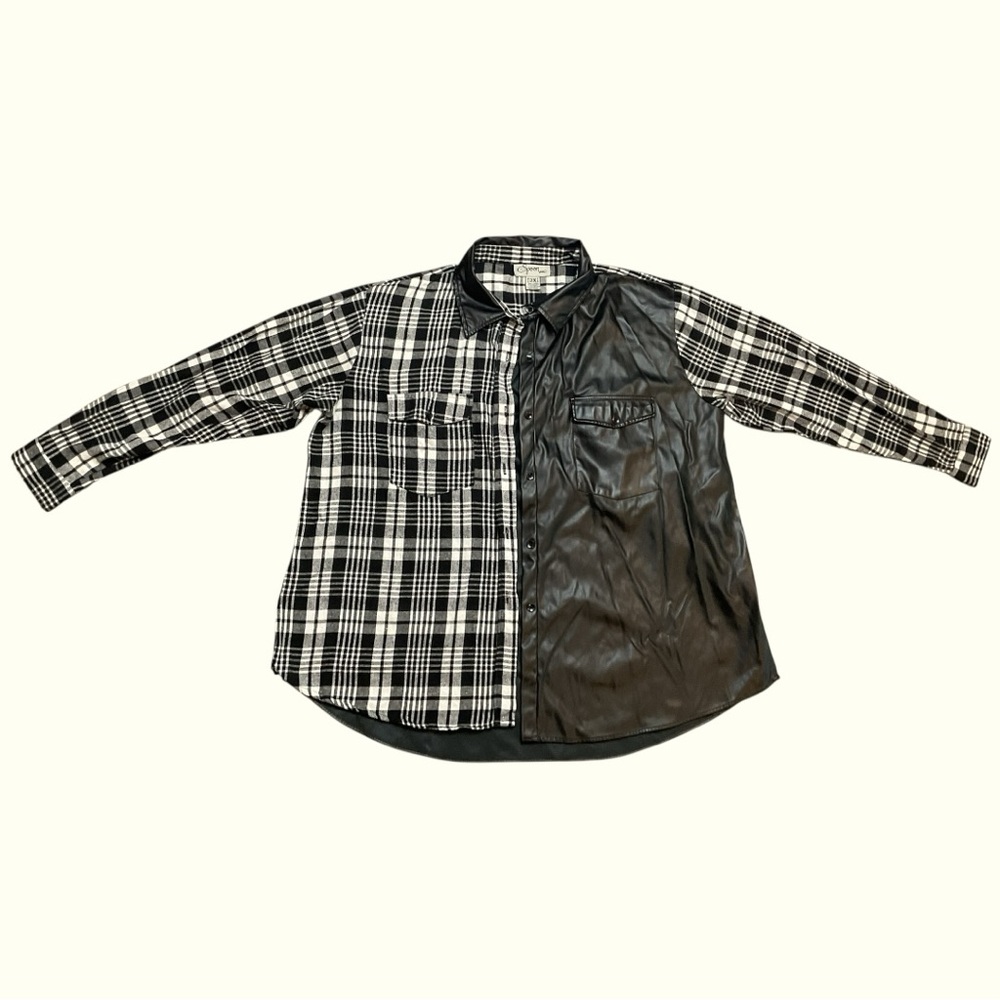 Half flannel and Faux Leather Button Down Shirt